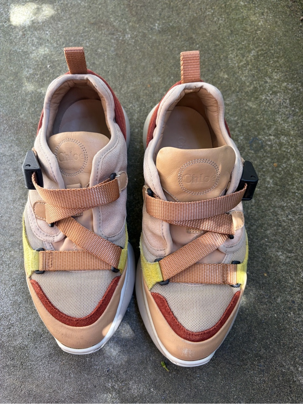 Chloé Beige Tan Yellow & Rust Multicolor Sneakers